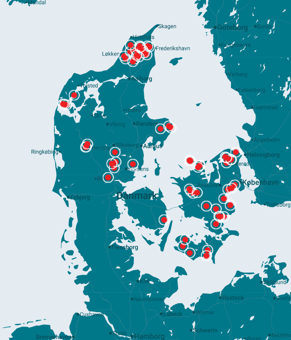 Kort over HabitusHusene i Danmark